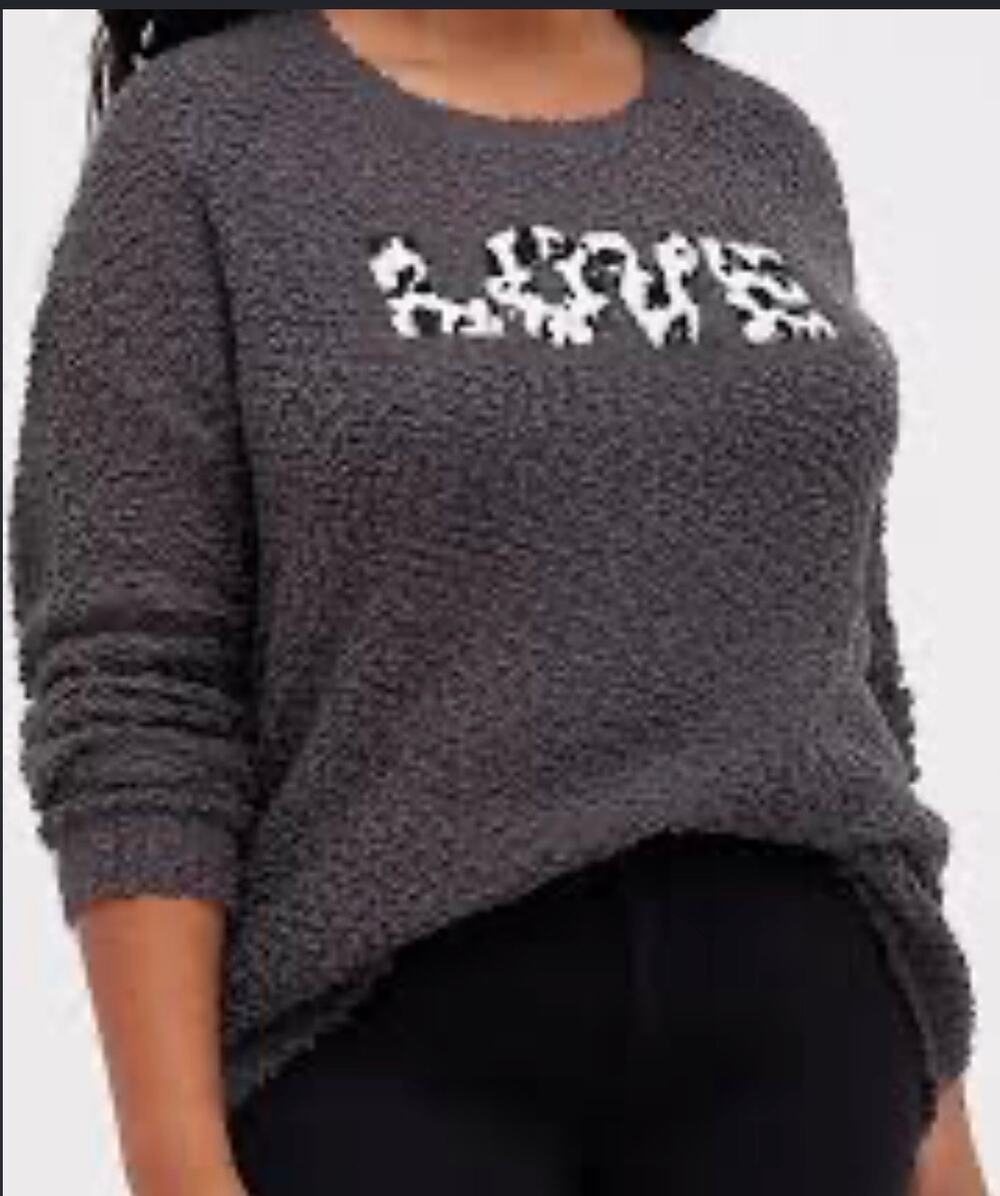 Torrid Crewneck Gray Polyester Embroidered Long Sleeve Pullover Sweater Sz 1X
